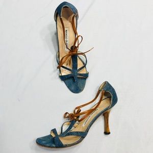 Manolo Blahnik Blue and Brown Heels
